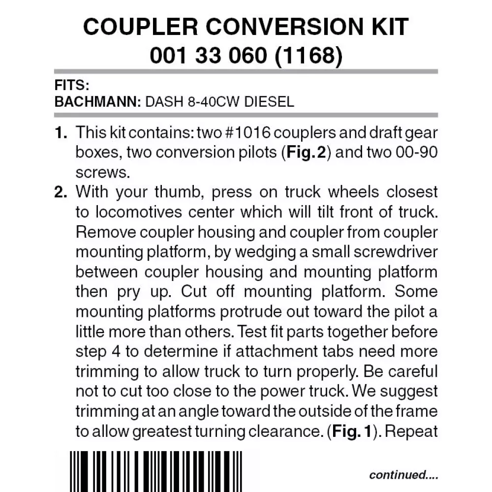 00133060 MICRO TRAINS / 001 33 060 COUPLER CONVERSION KIT (1168) N SCALE BACHMANN C40-8W