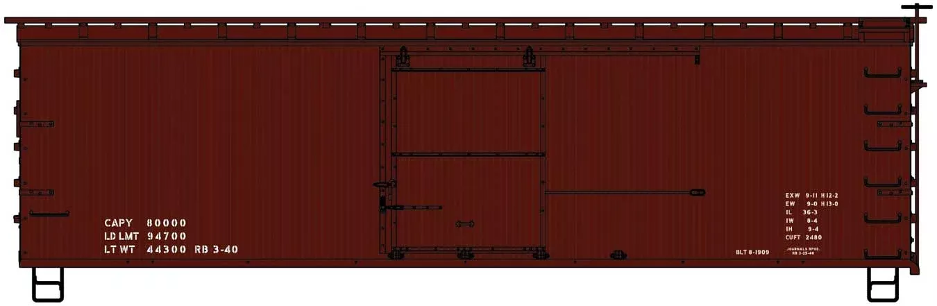 Accurail 1497 36' Double-Sheathed Wood Boxcar, Steel Roof, Ends, Straight Underframe - Kit -- 1940s-Style Data Only (Boxcar Red) HO Scale