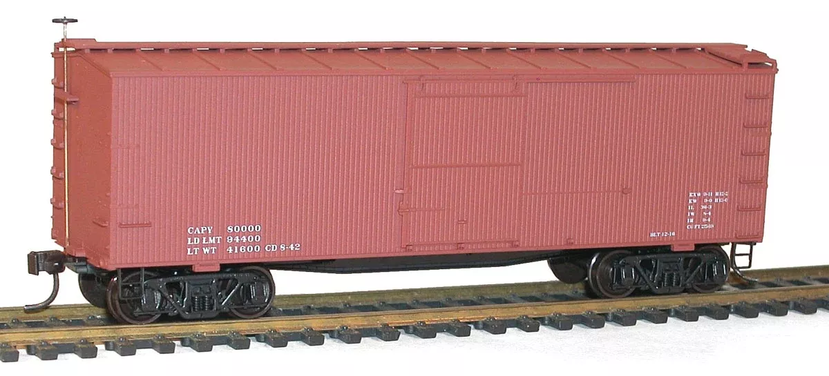 Accurail 1797 36' Double-Sheathed Wood Boxcar w/Steel Roof, Wood Ends, Fishbelly - Kit -- Data Only (Boxcar Red, 1940s-Style Lettering) HO Scale