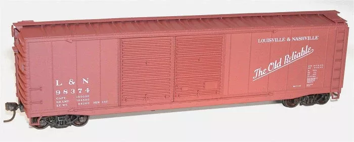 Accurail 5233 AAR 50' Riveted-Side Double-Door Boxcar - Kit -- Louisville & Nashville #98374 (Boxcar Red, Old Reliable Logo) HO Scale