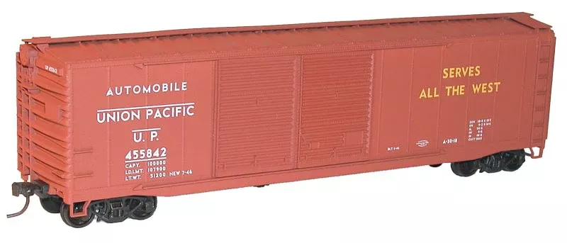 Accurail 5234 AAR 50' Riveted-Side Double-Door Boxcar - Kit -- Union Pacific #455842 (Boxcar Red, Auto Service, yellow Streamliners Slogan) HO Scale