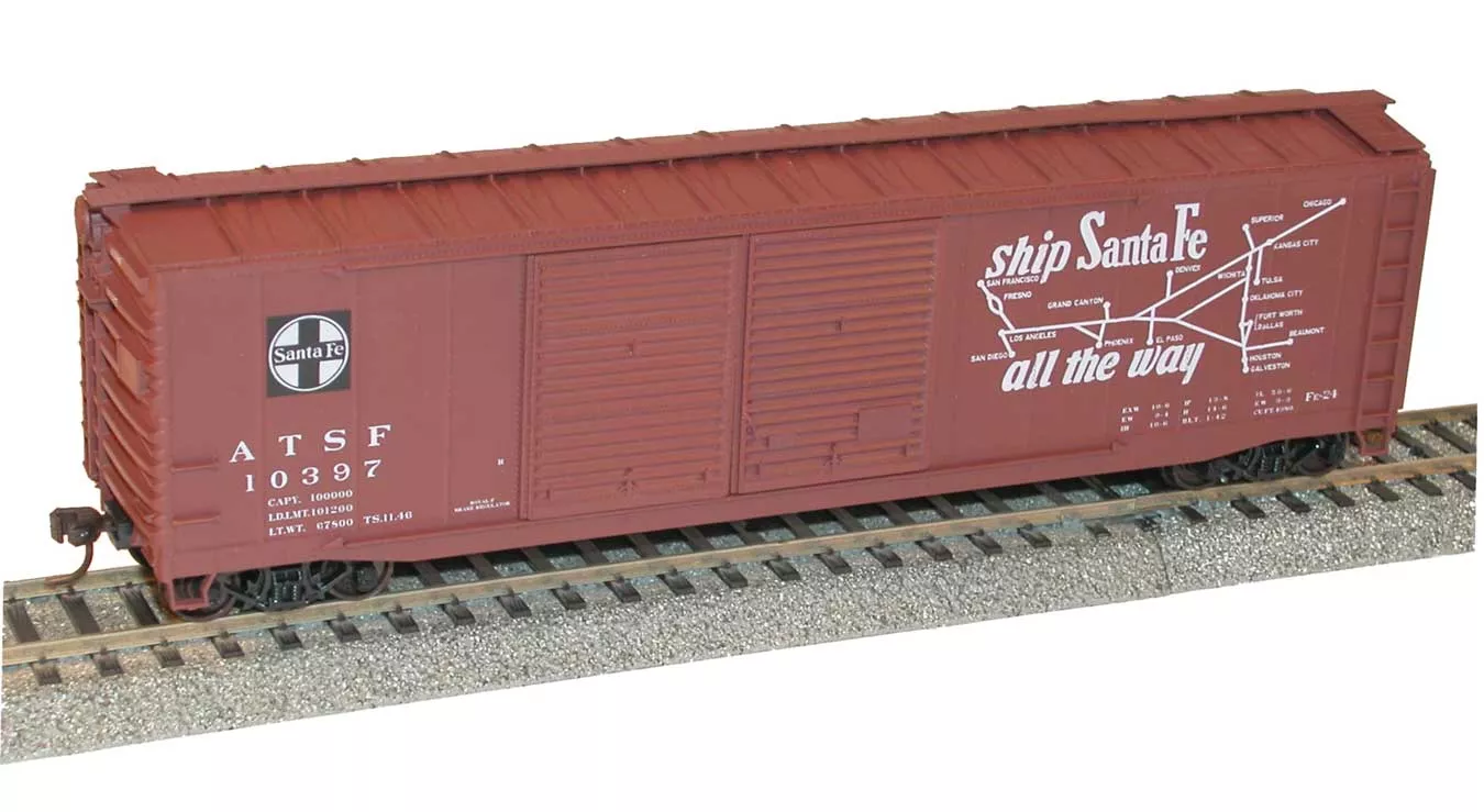Accurail 5238 AAR 50' Riveted-Side Double-Door Boxcar - Kit -- Santa Fe #10397 (Boxcar Red, Map & Ship Santa Fe Slogan) HO Scale