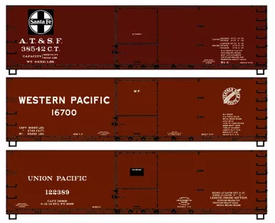 Accurail 8178 HO AT&SF, WP, UP 40' Double Sheath Wood Boxcar 3-Car Kit