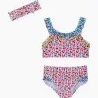 Andy & Evan Pink Cherry Ruffle Bikini w/ Headband