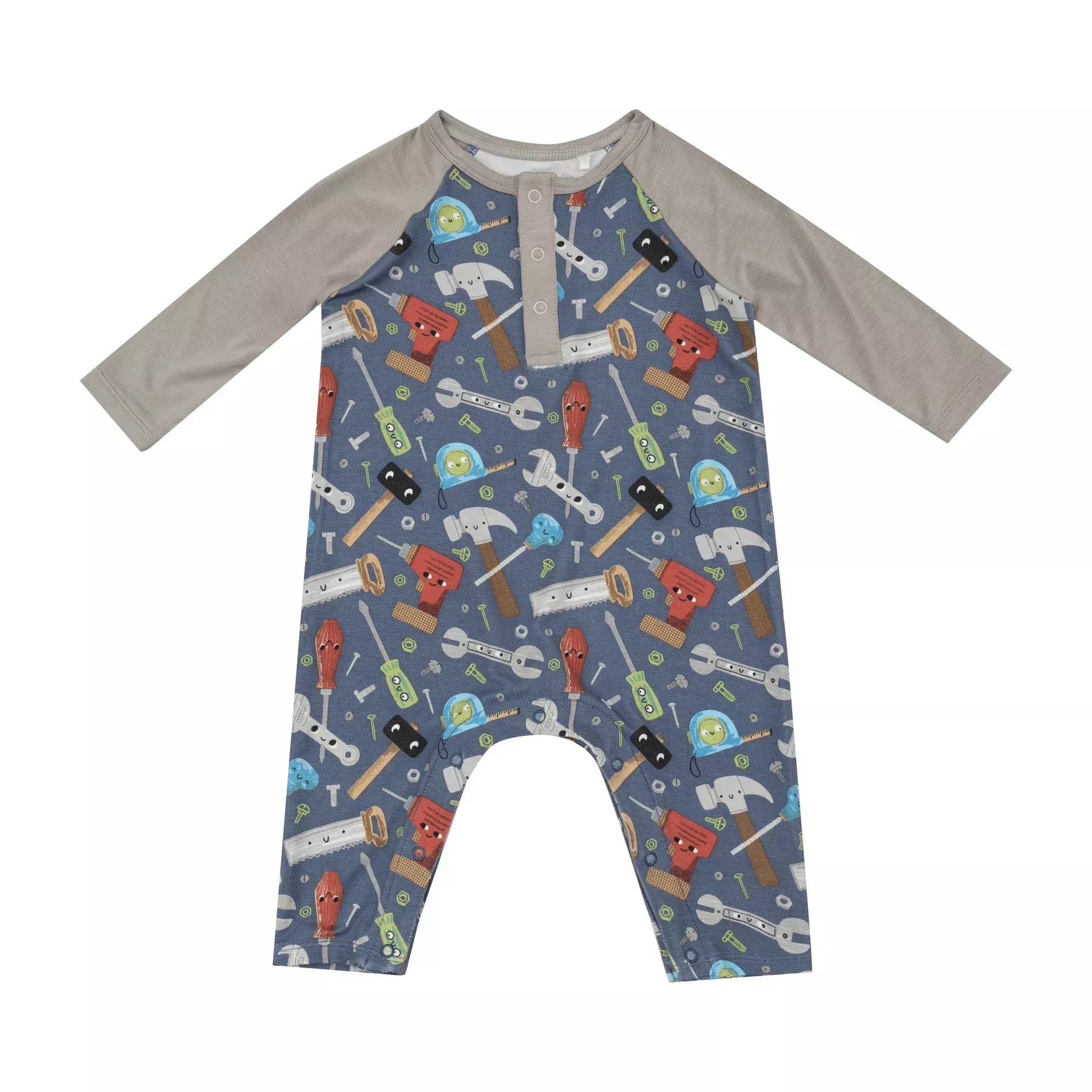 Angel Dear Raglan Henley L/S Romper - Happy Tool Box