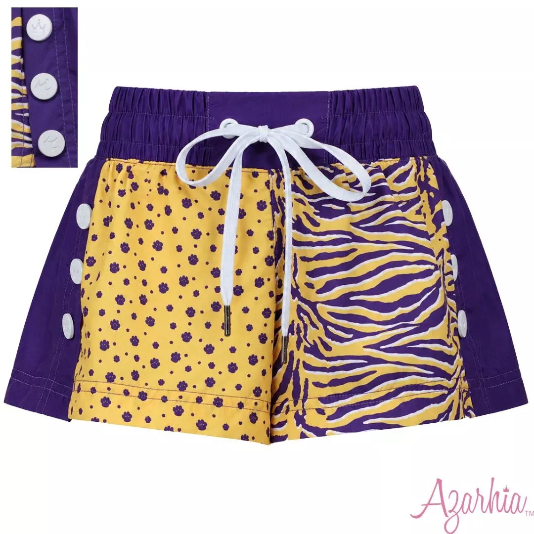 Azarhia Paws and Stripes Gameday Color Block Shorts - Tigers