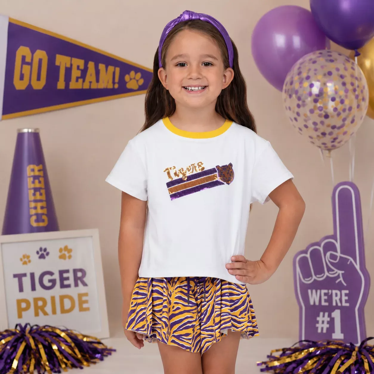 Azarhia Sequin Tiger Face Stripes White Boxy Tee
