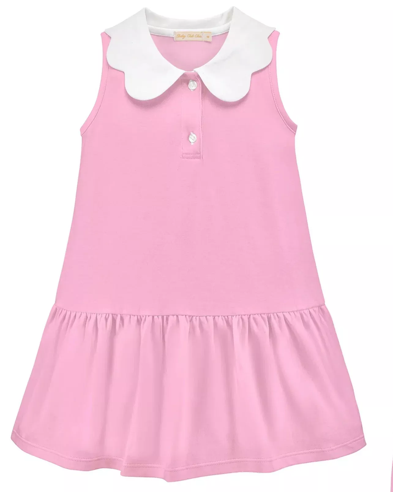 Baby Club Chic Blossom Pink Solid Dress with Scalloped Collar