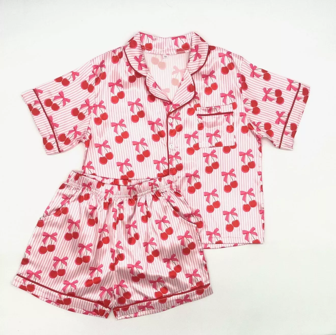 Blended Spirit Pink Cherry Print 2Pc Silky Pajamas