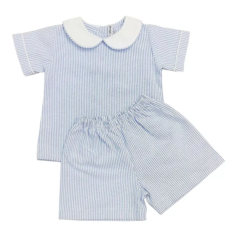 Blue Stripes Boy Shorts Set