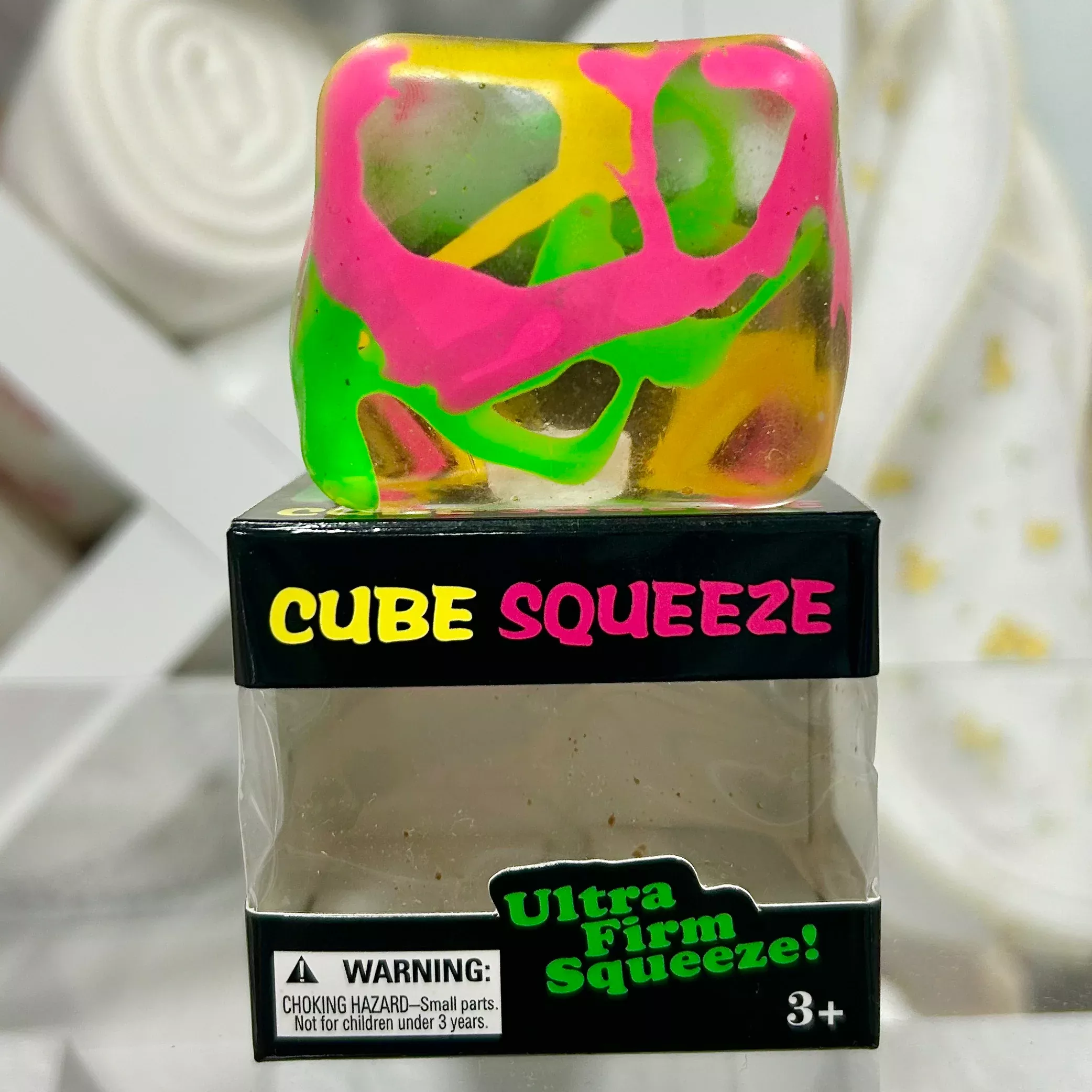 Cube Squeeze Neon Splatter Squishy