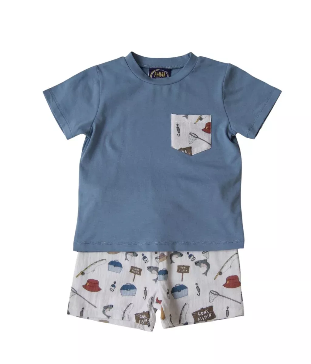 Emma Jean Boys 2Pc Short Set - Gone Fishing