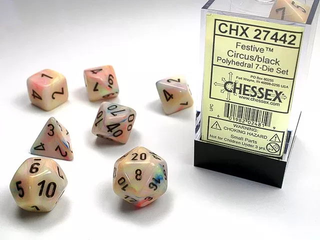 Festive Polyhedral Circus/Black Dice Set (7) CHX27442