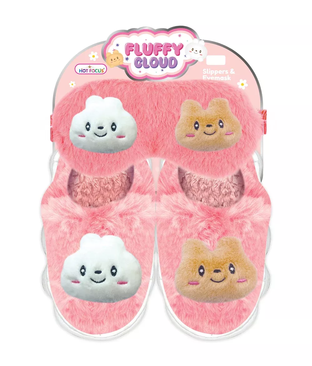 Fluffy Cloud Critters Slippers & Eye Mask Set