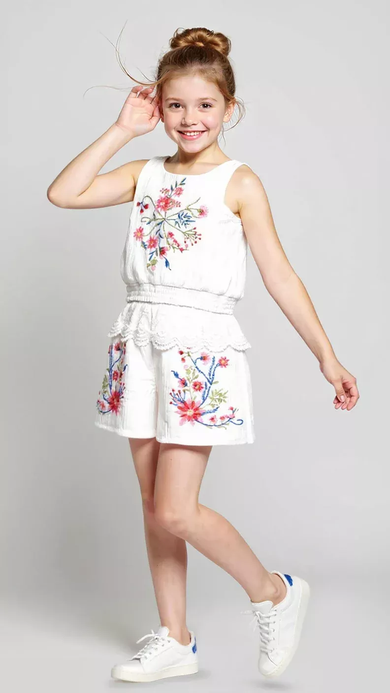 Hannah Banana Embroidered Floral Set With Lace Trim