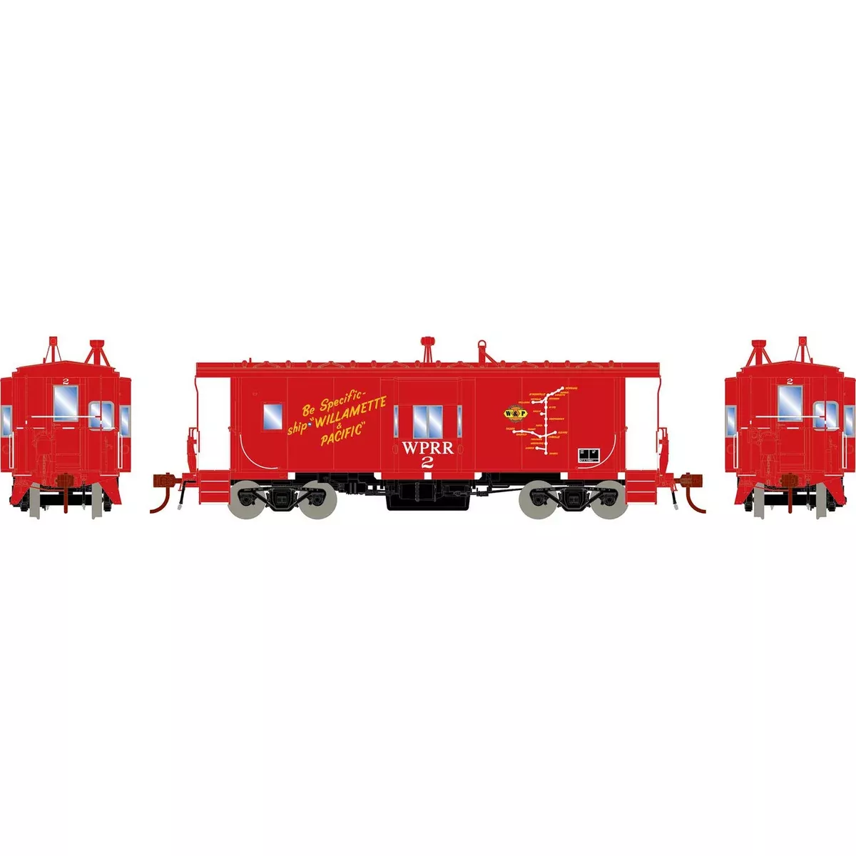 HO C-50-5 ICC Bay Window Caboose w/Lights, Willamette & Pacific #2