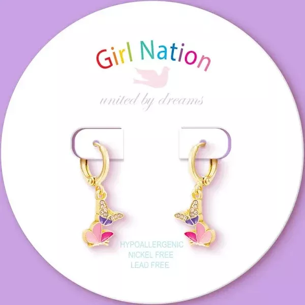 Huggie Hoop Dangle Earrings-Butterfly