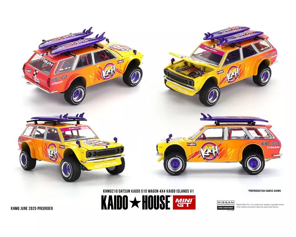 Kaido House - Kaido House x Mini GT - Datsun KAIDO 510 Wagon 4x4 Kaido Islands V1 (Orange) 1/64 Scale Diecast Model Car