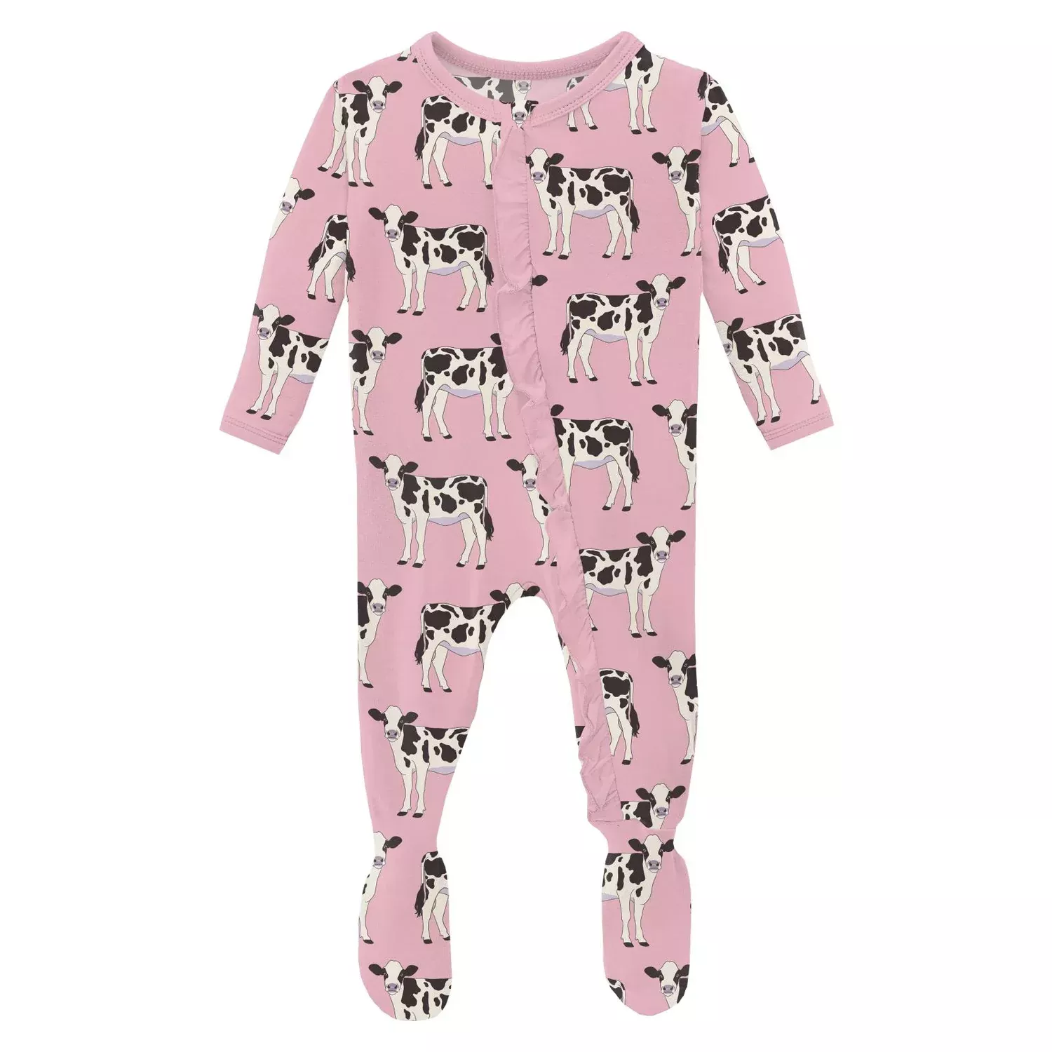 Kickee Muffin Ruffle 2 Way Zipper Footie - Cake Pop Cows