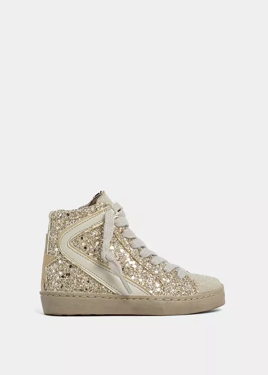 Kids Rooney Mini Hightop Sneakers - Platinum Glitter