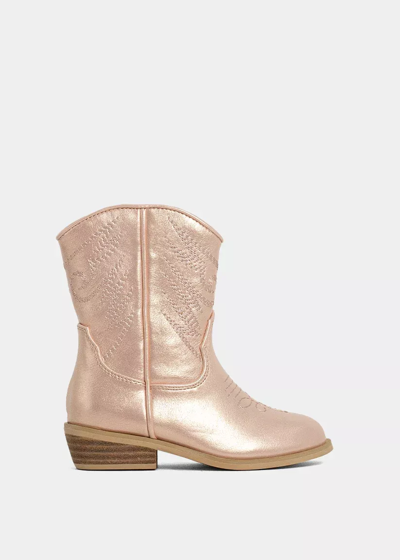 Kids Zahara Mini Western Boots - Rose Gold