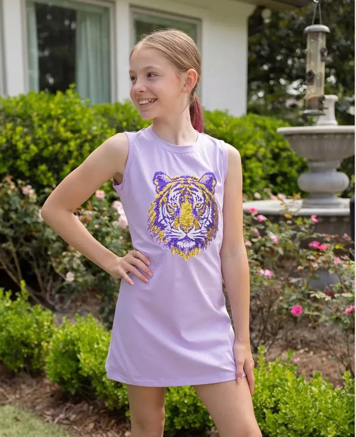 Lavender Sequins Tiger Face Patch Dress