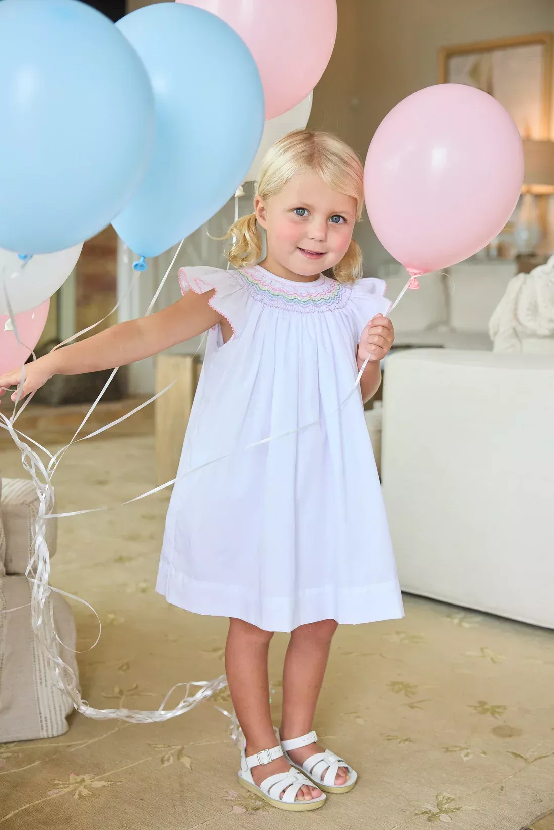 Little English Smocked Bishop Dress - Rainbow