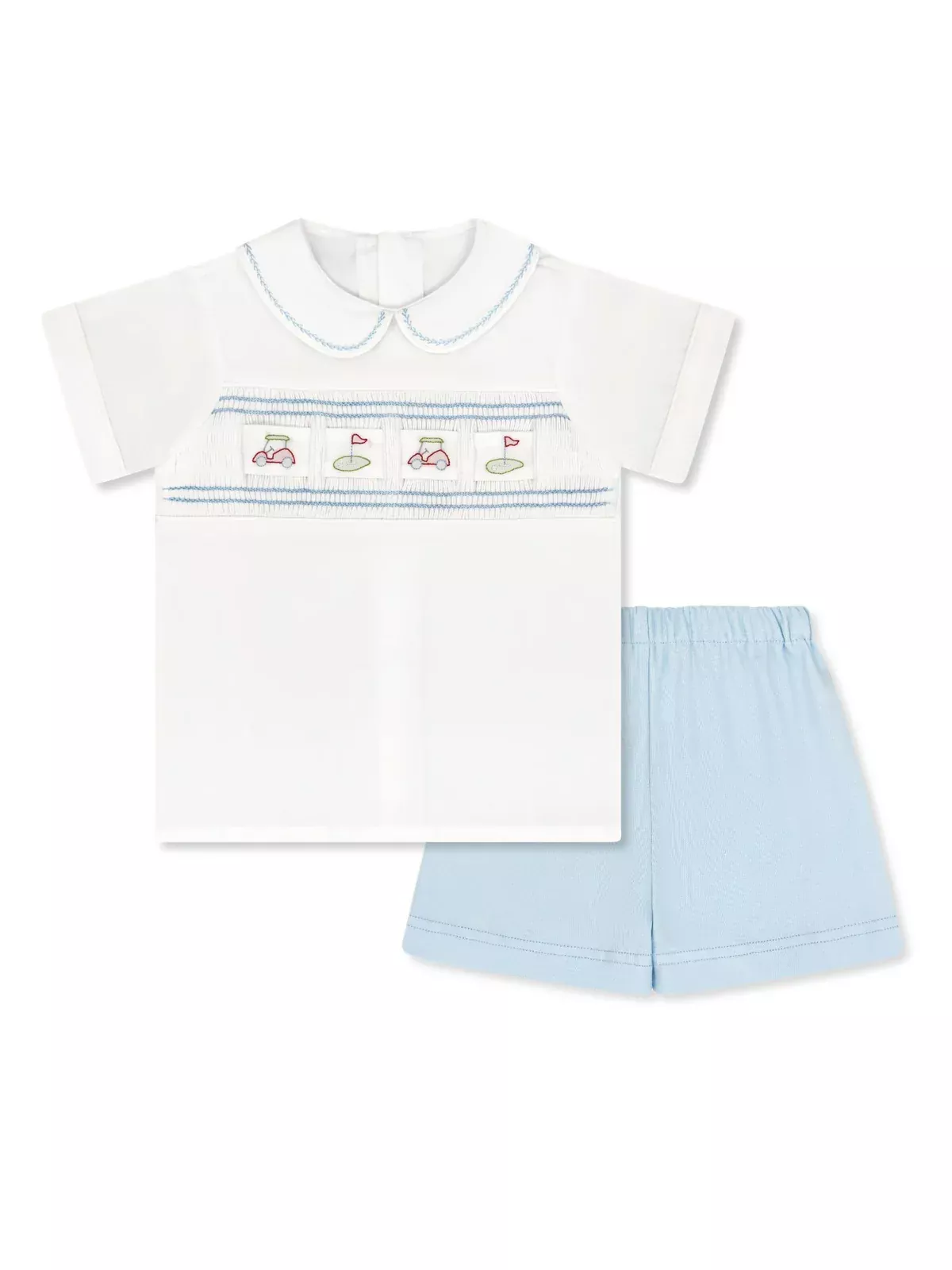 Lullaby Set Noah Ribbon Short Set - Blessings White, Beaumont Blue