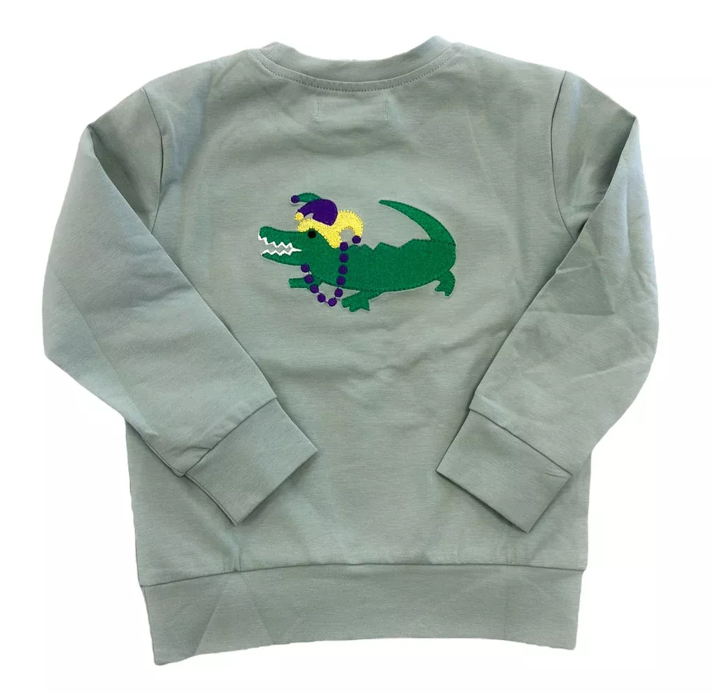 Lulu Bebe Green Mardi Gras Embroidered Gator L/S Shirt