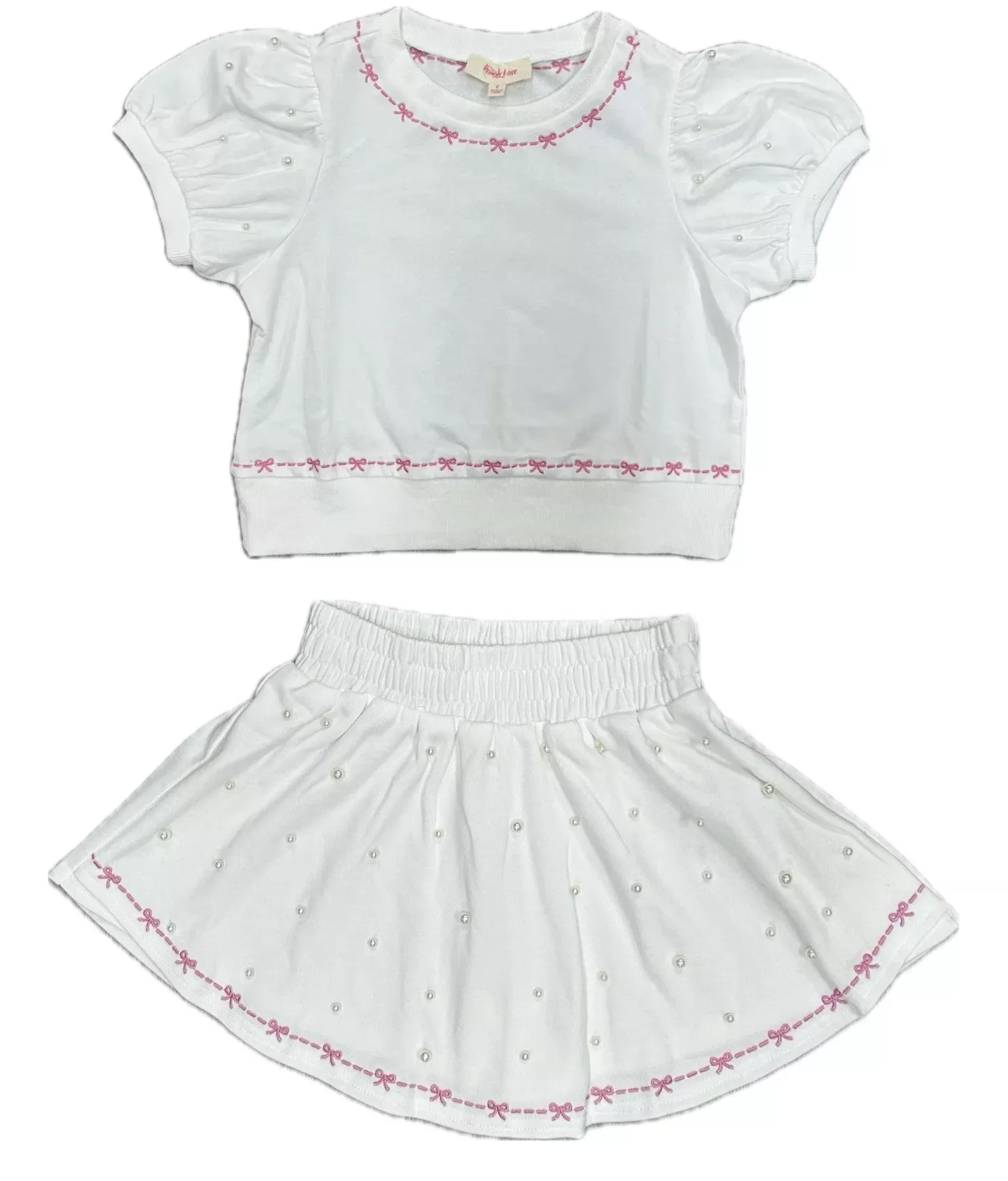 Off-White Bow Embo Pearl Embellished 2Pc Skirt Set