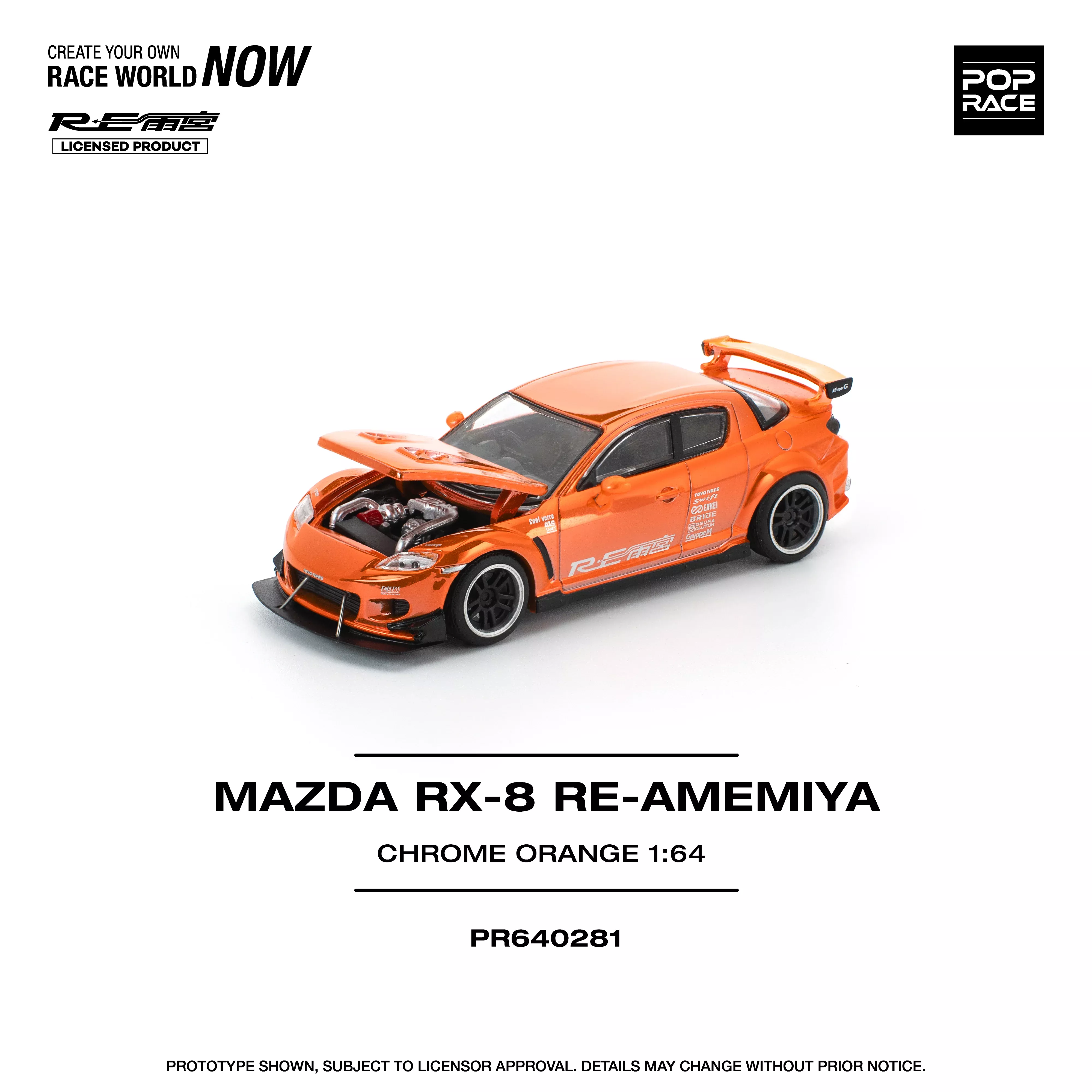 Pop Race - Mazda RX-8 Re-Amemiya (Chrome Orange) 1/64 Scale Diecast Model Car