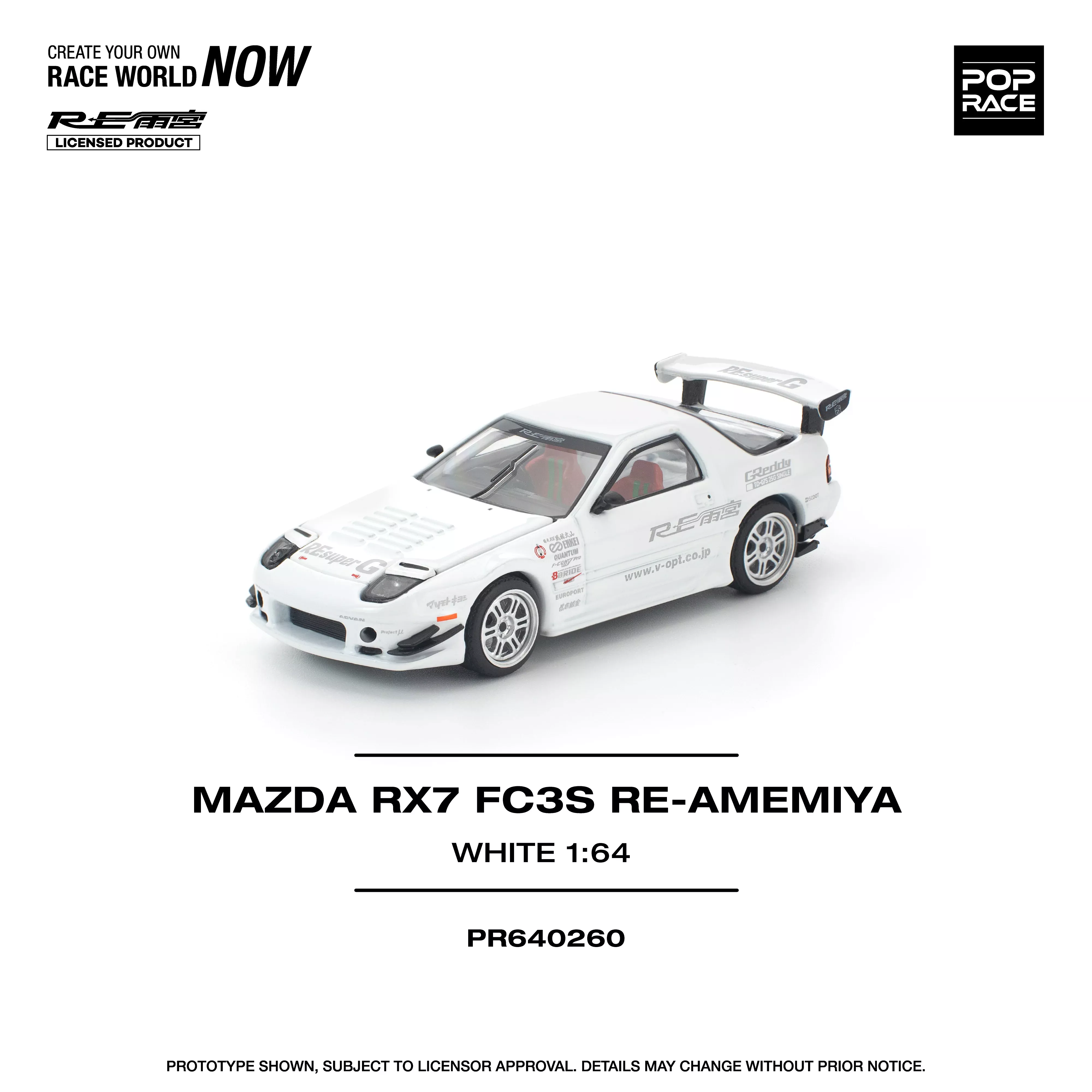 Pop Race - Mazda RX7 FC3S Re-Amemiya (White) 1/64 Scale Diecast Model Car