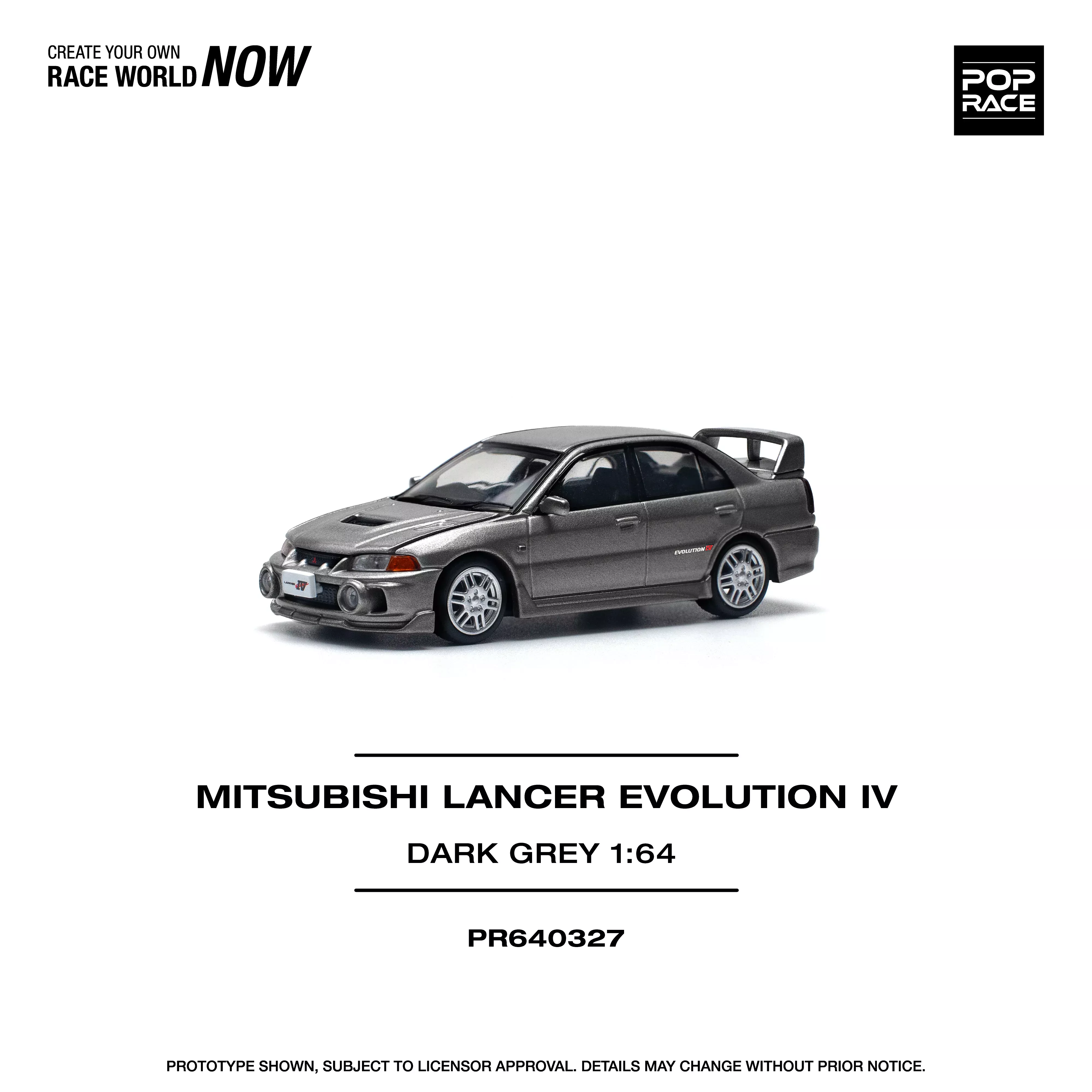 Pop Race - Mitsubishi Lancer Evolution IV (Dark Grey) 1/64 Scale Diecast Model Car