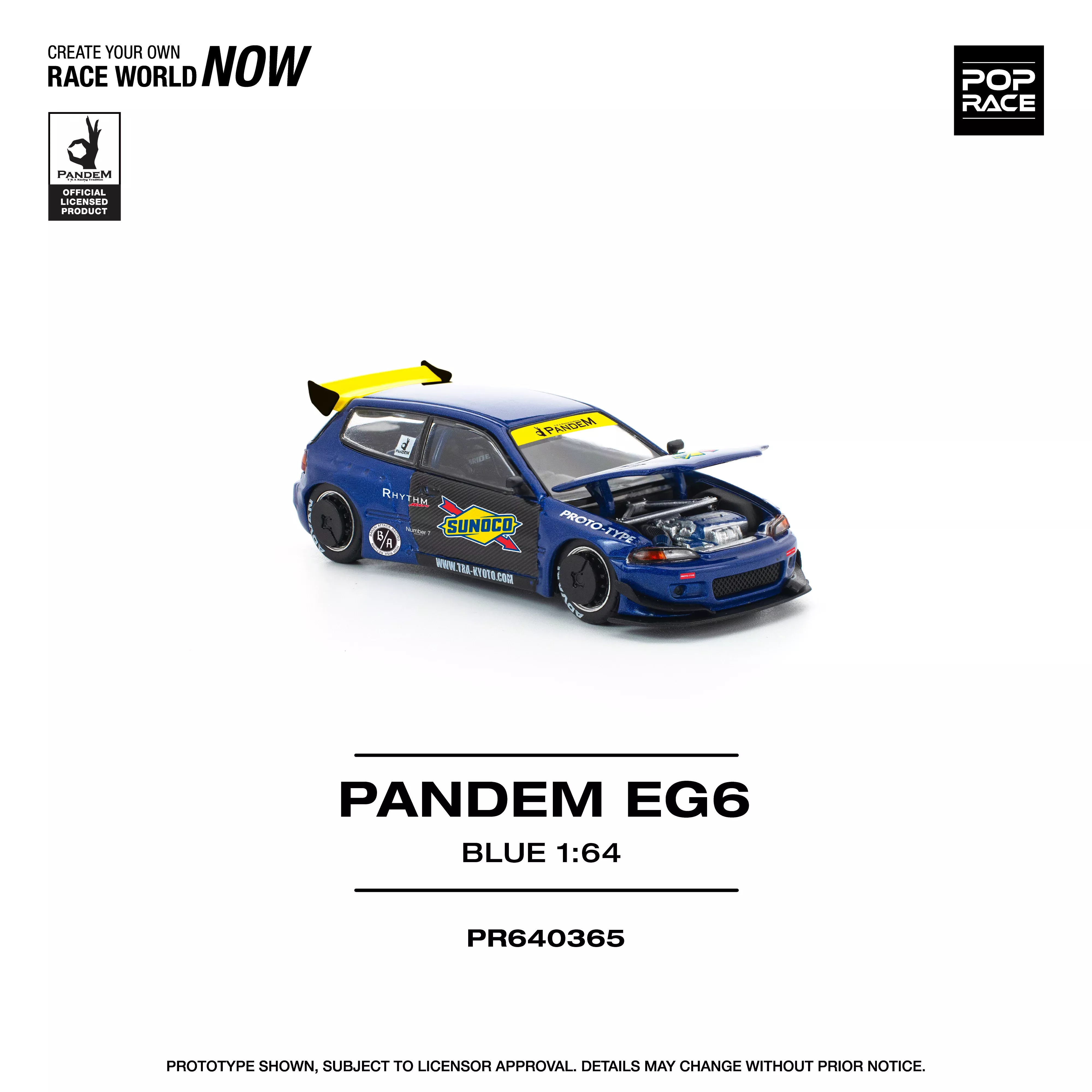 Pop Race - Pandem Civic EG6 (Blue/Black) 1/64 Scale Diecast Model Car (PR640365)
