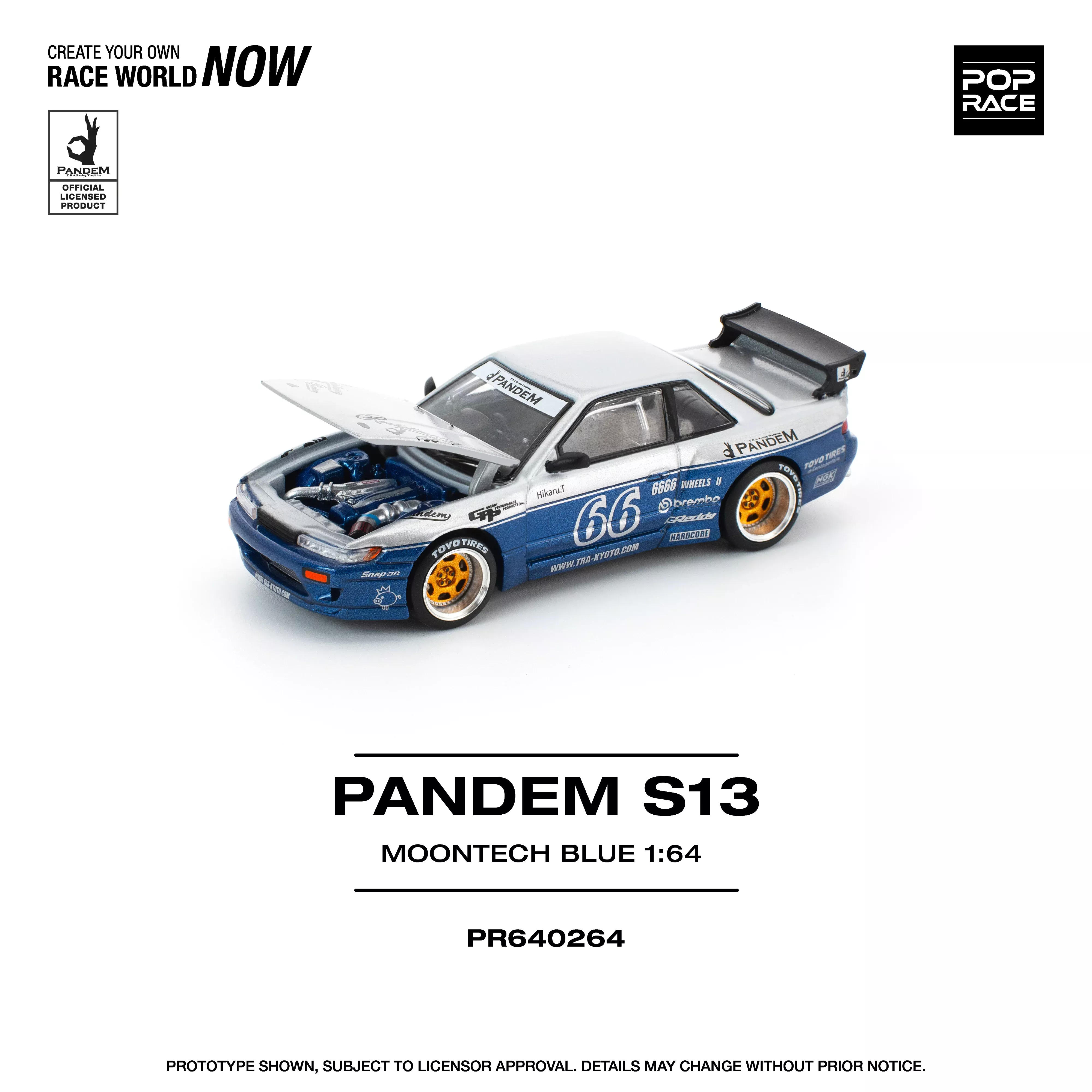 Pop Race - Pandem Silvia S13 (Moontech Blue) 1/64 Scale Diecast Model Car