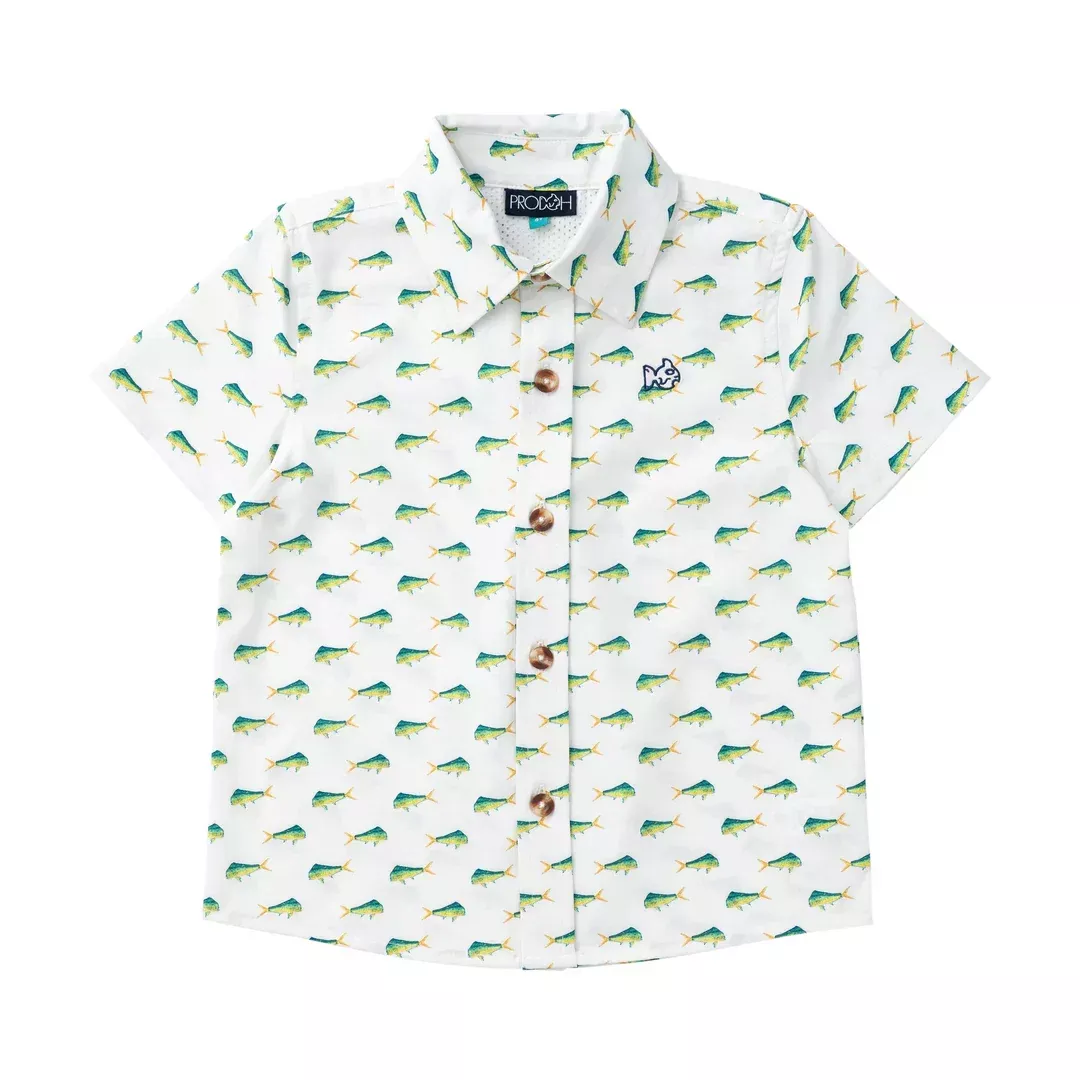 Prodoh Boys Short Sleeve Button Down Shirt Mahi Mahi Print