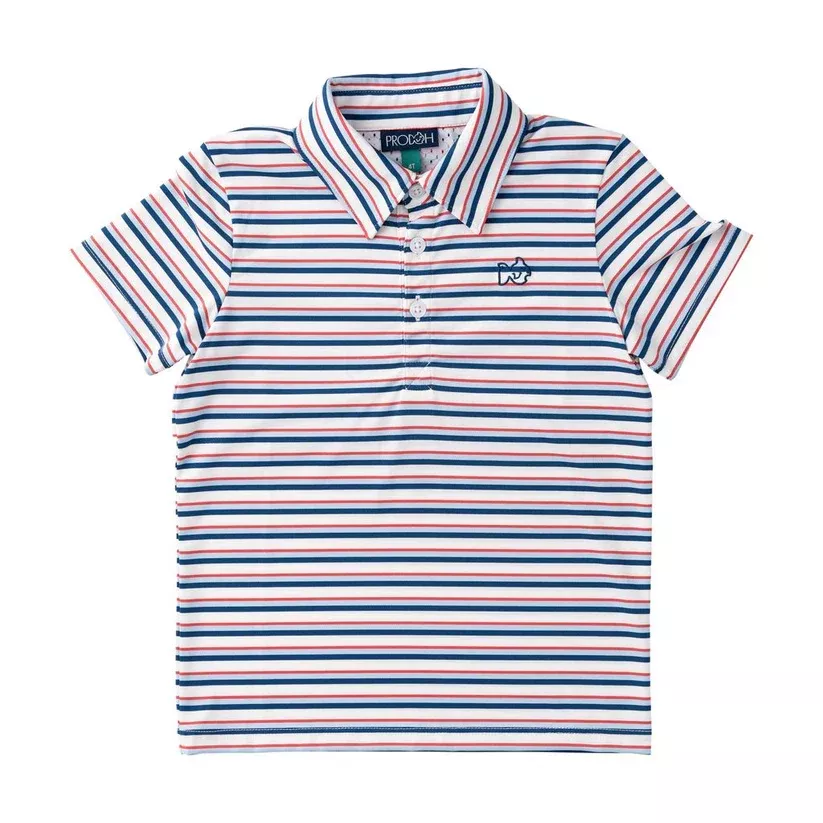 Prodoh Boys Short Sleeve Pro Performance Polo Independence Day Stripe