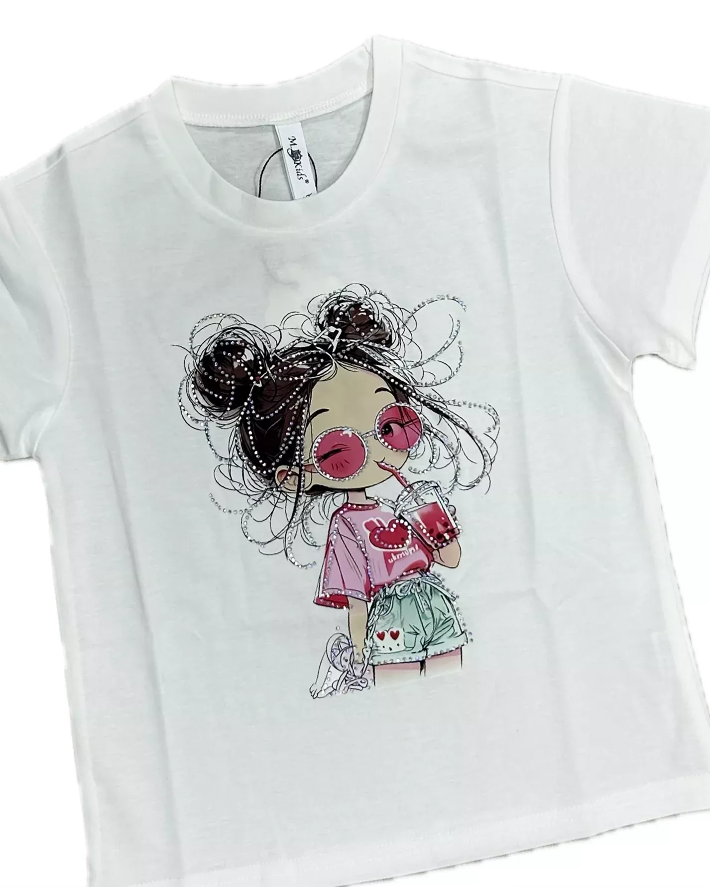 Rhinestone Bubble Tea Tee- White