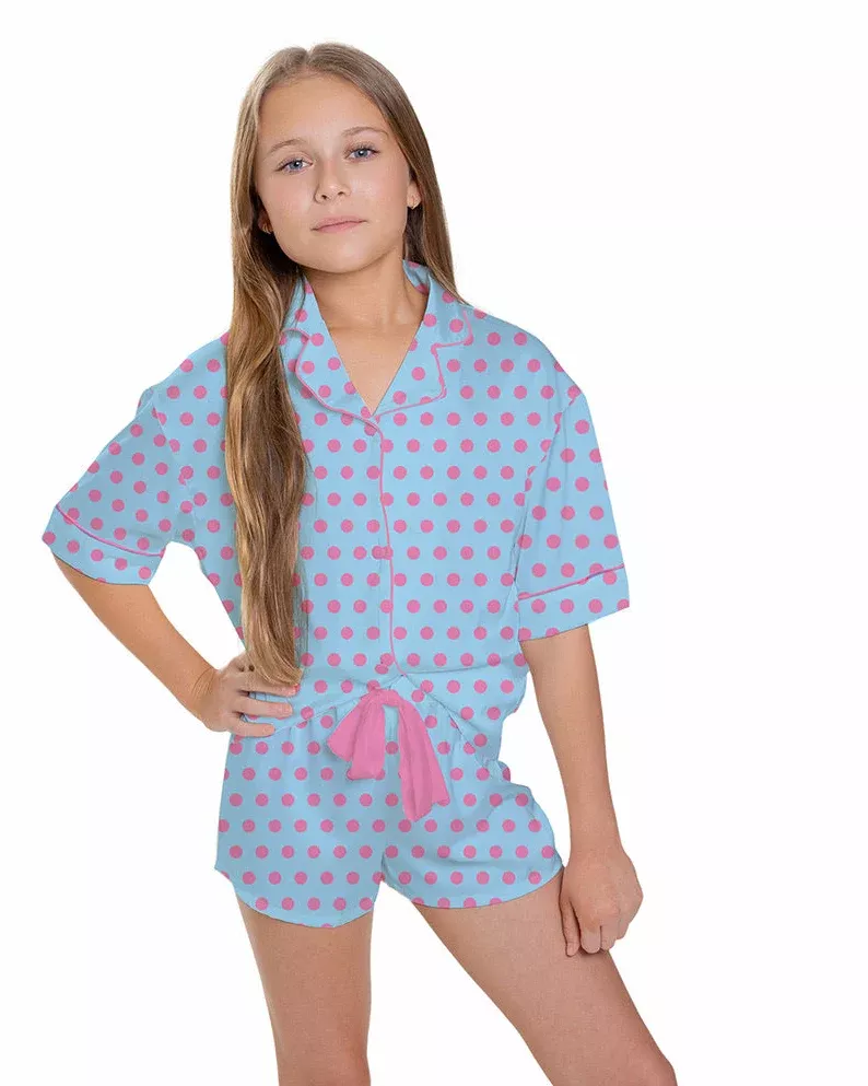 Sunshine Society Polka Pop Silky Pajama Short Set