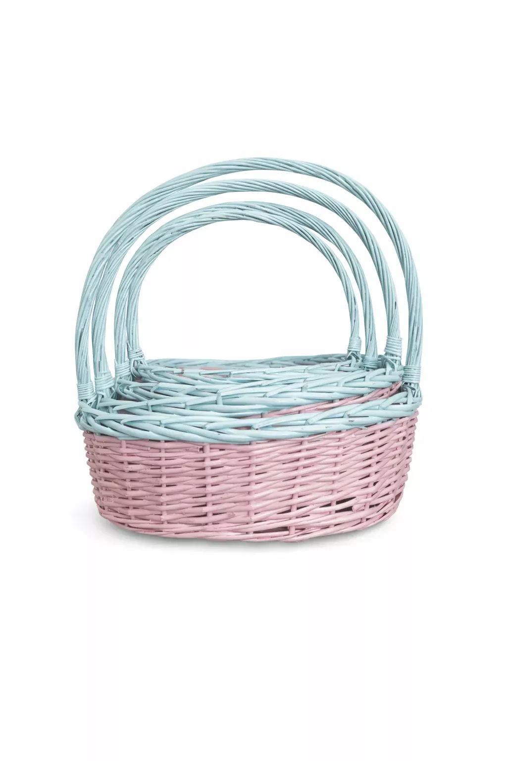 Twisted Rim Painted Willow Oval Easter Basket - Pink/Blue