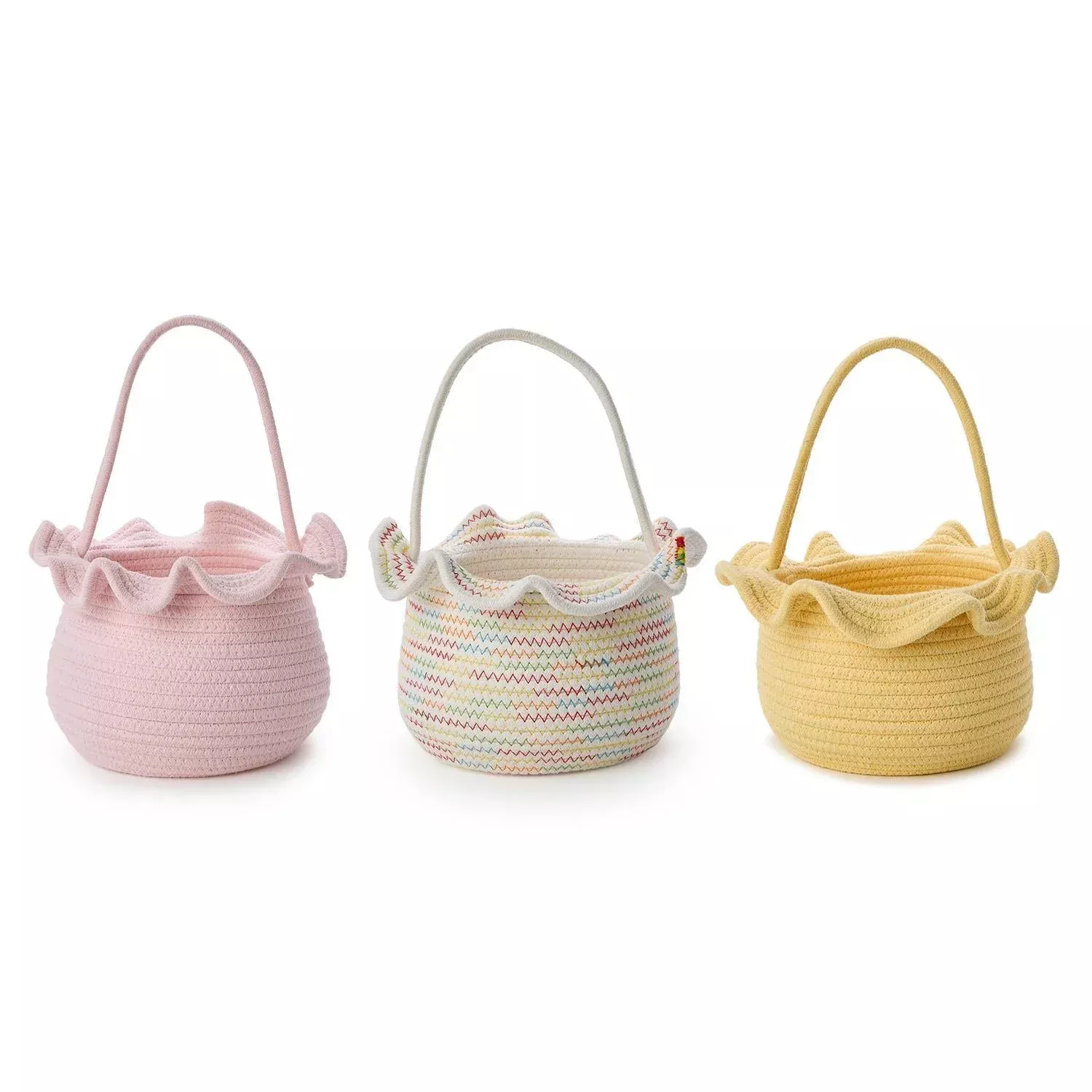 Two's Company Ruffles Cotton Rope Basket w Handle