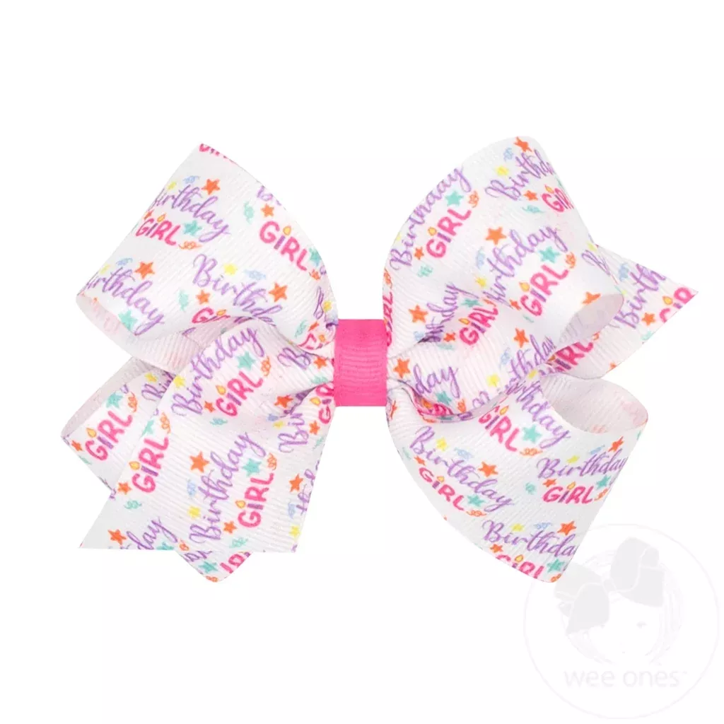 Wee Ones Birthday Girl Print Bow