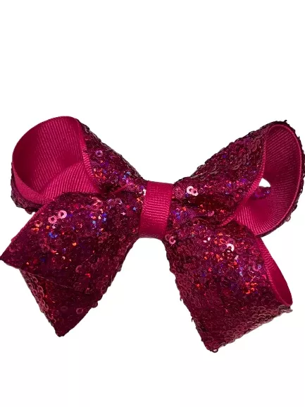 Wee Ones Medium Sequin Overlay Shocking Pink Bow