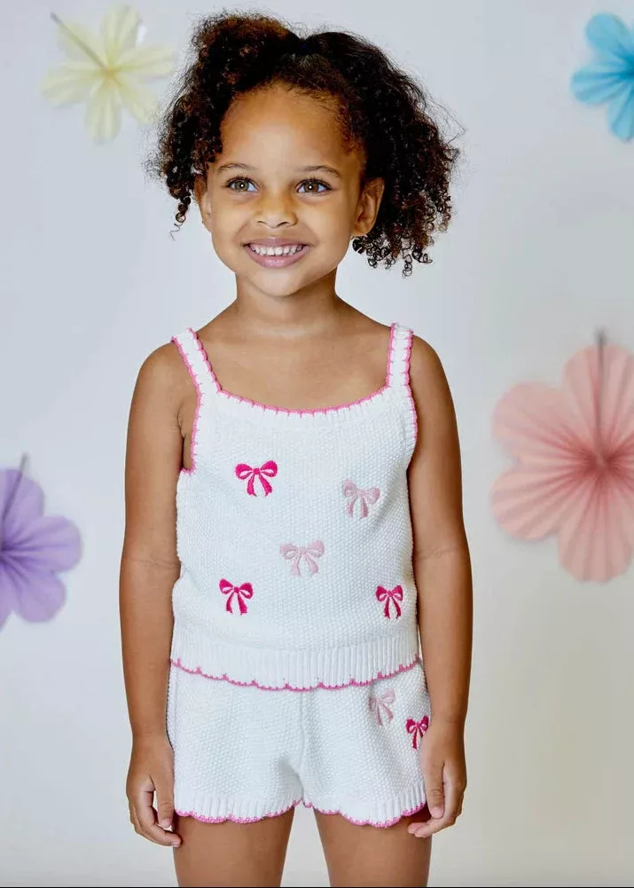 Winter White 2Pc Embroidered Bow Short Set